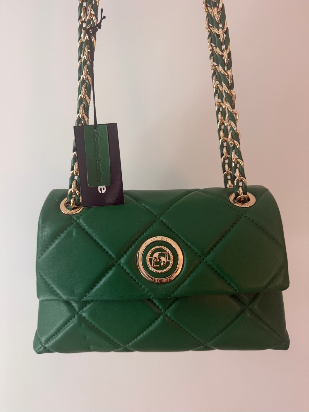 Dune London Quilted Emerald Shoulder Bag with Gold Chain